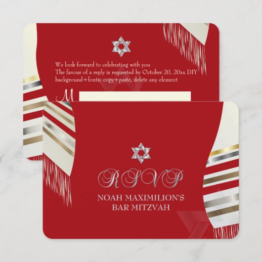 PixDezines RSVP MITZVAH/RED TALLIT/DIY Achtergrond (Voorkant / Achterkant)