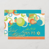 PixDezines rsvp/Mod Bubbles, Bat Mitzvah/Blauwgroe RSVP Kaartje (Voorkant / Achterkant)