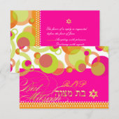 PixDezines rsvp/Mod Bubbles, Bat Mitzvah RSVP Kaartje (Voorkant / Achterkant)