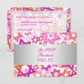 PixDezines rsvp mod stars/bar mitswa/roze/zilver Kaartje (Voorkant / Achterkant)