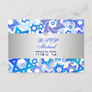 PixDezines rsvp mod sterren/bar mitzvah/blue/zilve