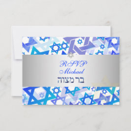 PixDezines rsvp mod sterren/bar mitzvah/blue/zilve Kaartje