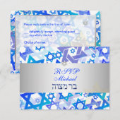 PixDezines rsvp mod sterren/bar mitzvah/blue/zilve Kaartje (Voorkant / Achterkant)