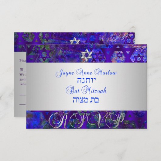 PixDezines rsvp mod sterren/Bar Mitzvah/violet (Voorkant / Achterkant)