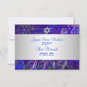 PixDezines rsvp mod sterren/Bar Mitzvah/violet Kaartje