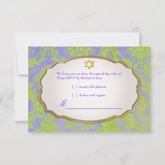 PixDezines rsvp natasha damask/Bat Mitzvah Kaart (Achterkant)