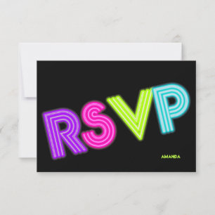 PixDezines RSVP Neon Lights Bat Mitzvah ✡ Kaartje
