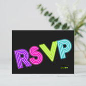 PixDezines RSVP Neon Lights Bat Mitzvah ✡ Kaartje (Staand voorkant)