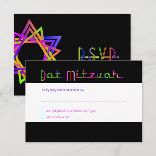 PixDezines RSVP Neon Lights/Vegas/Bat Mitzvah (Voorkant / Achterkant)