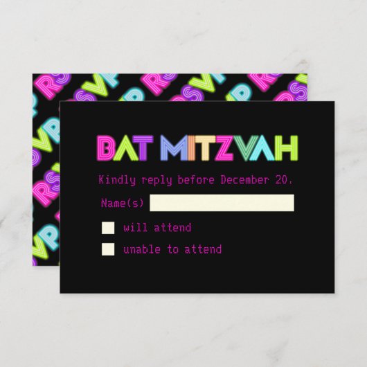 PixDezines Rsvp Neon Lights/Vegas Style/Mitzvah (Voorkant / Achterkant)