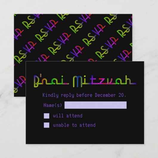 PixDezines RSVP Neon Sign B'nai Mitzvah (Voorkant / Achterkant)