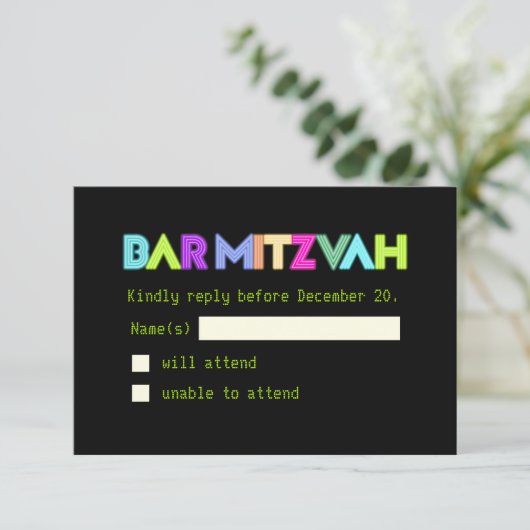 PixDezines RSVP Neonlichten/Vegas stijl/Mitzvah (Staand voorkant)