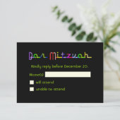 PixDezines RSVP Neonlichten/Vegas stijl/Mitzvah Kaartje (Staand voorkant)