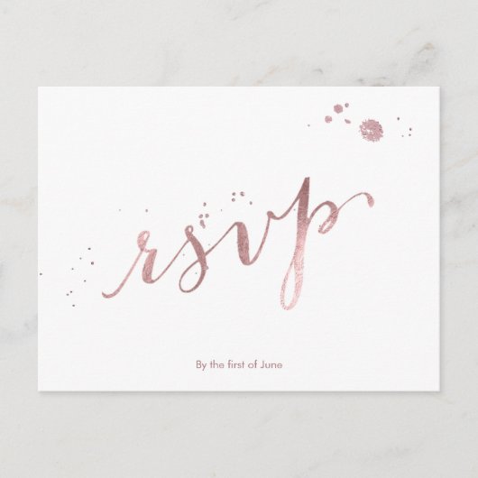PixDezines RSVP/NEP ROZE GOUD FOLIE/SCRIPT LETTERT Uitnodiging Briefkaart (Voorkant)