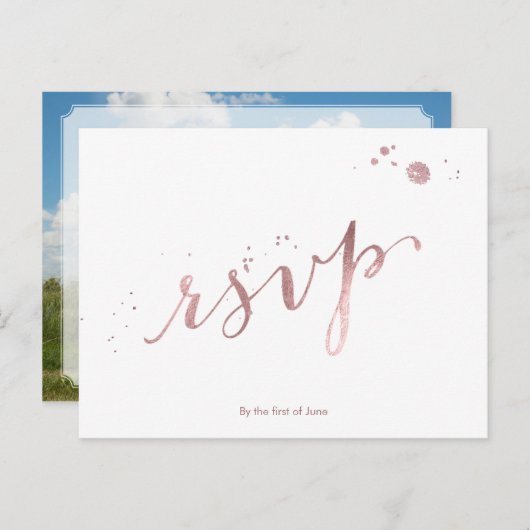 PixDezines RSVP/NEPR ROZE GOUD FOLIE/SCRIPT LETTER Uitnodiging Briefkaart (Voorkant / Achterkant)