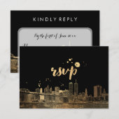 PixDezines RSVP NYC Skyline/Faux Gold Kaartje (Voorkant / Achterkant)
