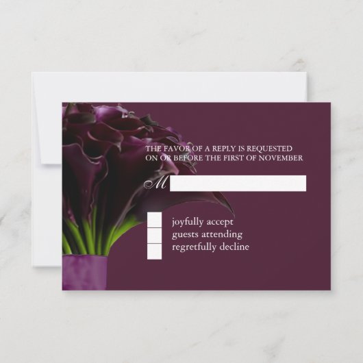 PixDezines rsvp paarse calla lilies/dij Kaartje (Achterkant)