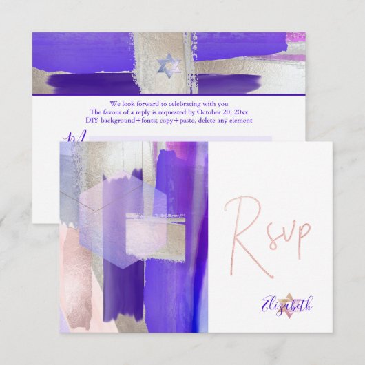 PixDezines RSVP Paarse Waterverf Bat Mitzvah ✡ (Voorkant / Achterkant)