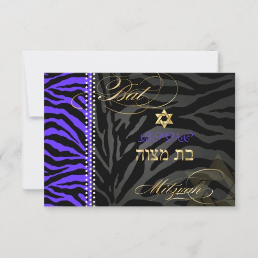 PixDezines rsvp Paarse Zebra Strepen, Bat Mitzvah (Voorkant)