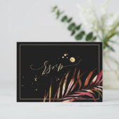 PixDezines RSVP, Palm Fronds | Faux Gold RSVP Kaartje (Staand voorkant)