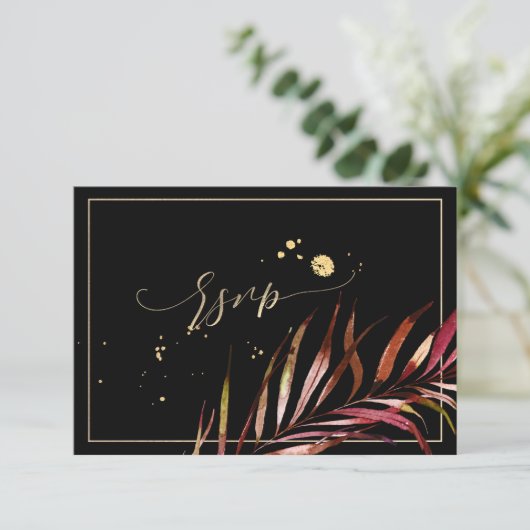 PixDezines RSVP, Palm Fronds | Faux Gold RSVP Kaartje (Staand voorkant)