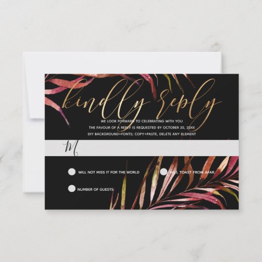 PixDezines RSVP, Palm Fronds | Faux Gold RSVP Kaartje (Achterkant)