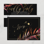 PixDezines RSVP, Palm Fronds | Faux Gold RSVP Kaartje (Voorkant / Achterkant)