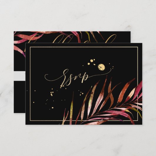 PixDezines RSVP, Palm Fronds | Faux Gold RSVP Kaartje (Voorkant / Achterkant)