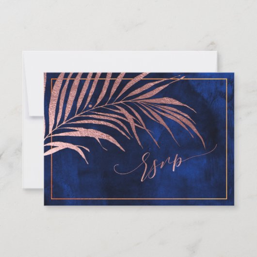 PixDezines RSVP, Palm Fronds | Faux Roos Gold RSVP Kaartje (Voorkant)