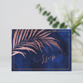 PixDezines RSVP, Palm Fronds | Faux Roos Gold RSVP Kaartje (Staand voorkant)