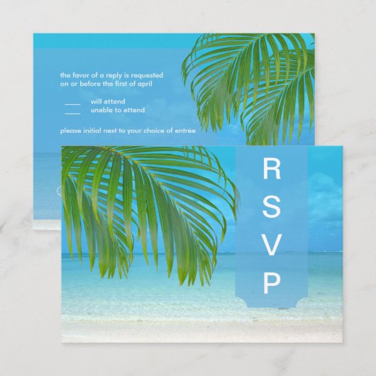 PixDezines rsvp Palm fronds/strand Kaartje (Voorkant / Achterkant)