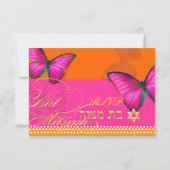 PixDezines rsvp/Papillon/fuschia, Bat Mitzvah RSVP Kaartje (Voorkant)