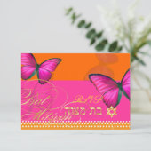 PixDezines rsvp/Papillon/fuschia, Bat Mitzvah RSVP Kaartje (Staand voorkant)