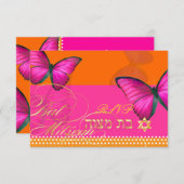 PixDezines rsvp/Papillon/fuschia, Bat Mitzvah RSVP Kaartje (Voorkant / Achterkant)