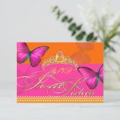 PixDezines rsvp/Papillon/fuschia, zoet 16 RSVP Kaartje (Staand voorkant)