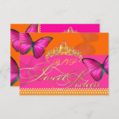 PixDezines rsvp/Papillon/fuschia, zoet 16 RSVP Kaartje (Voorkant / Achterkant)