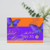 PixDezines rsvp/Papillon/kobalt, Bat Mitzvah RSVP Kaartje (Staand voorkant)