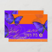 PixDezines rsvp/Papillon/kobalt, Bat Mitzvah RSVP Kaartje (Voorkant / Achterkant)