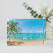 PixDezines rsvp paradise/Tropical+strand+palm bome Kaartje (Staand voorkant)