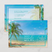 PixDezines rsvp paradise/Tropical+strand+palm bome Kaartje (Voorkant / Achterkant)