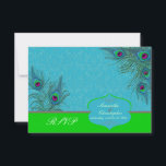 PixDezines rsvp Peacock Charm<br><div class="desc">PixDezines rsvp Peacock charm, na art deco... misschien een beetje . Peacock veren met iriserend groen blauw en turquoise. Een van de mooiste wezens die onze planeet uitrust. We legden ook de achtergrond met barokdemask in aanpasbaar turkooisblauw. Sommige elementen kunnen aan uw smaak worden aangepast. Het volledige spectrum van de...</div>