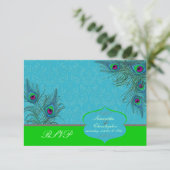 PixDezines rsvp Peacock Charm Kaartje (Staand voorkant)