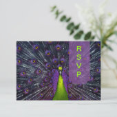PixDezines rsvp Peacock Feather Kaartje (Staand voorkant)