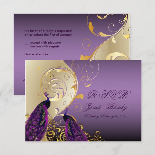 PixDezines rsvp Peacock, Filigree+swirls/DIY-tekst (Voorkant / Achterkant)