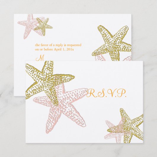 PixDezines rsvp Pink Starfish, strandbruiloft (Voorkant / Achterkant)