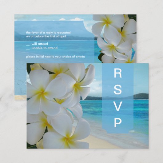 PixDezines RSVP PLUMERIA LEI/BEACH Kaartje (Voorkant / Achterkant)