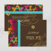 PixDezines rsvp Psychedelic Stars, Bat Mitswa Kaart (Voorkant / Achterkant)