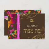 PixDezines rsvp Psychedelic Stars, Bat Mitswa Kaart (Voorkant / Achterkant)