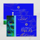 PixDezines rsvp psychedelische pauw/Bat Mitswa Kaart (Voorkant / Achterkant)