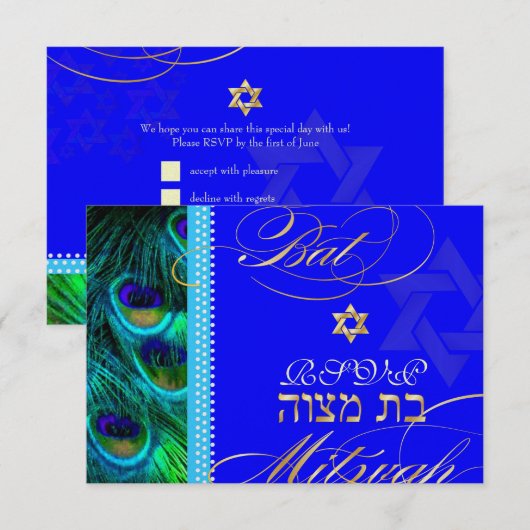 PixDezines rsvp psychedelische pauw/Bat Mitswa Kaart (Voorkant / Achterkant)